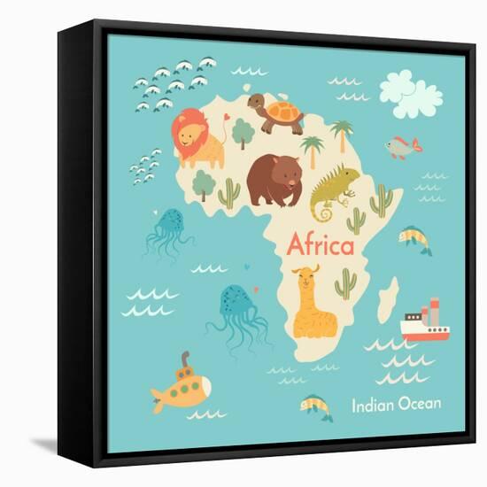 Animals World Map Africa-coffeee_in-Framed Stretched Canvas