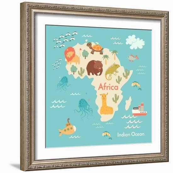 Animals World Map Africa-coffeee_in-Framed Art Print