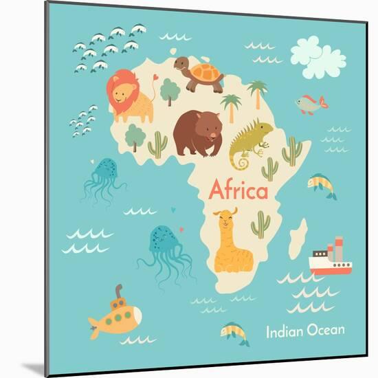 Animals World Map Africa-coffeee_in-Mounted Art Print