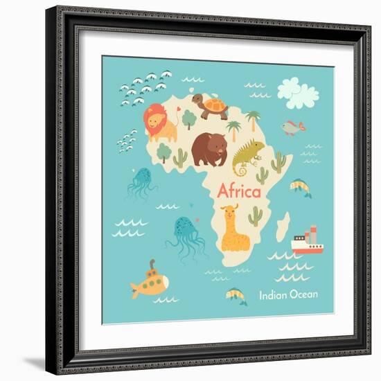 Animals World Map Africa-coffeee_in-Framed Art Print