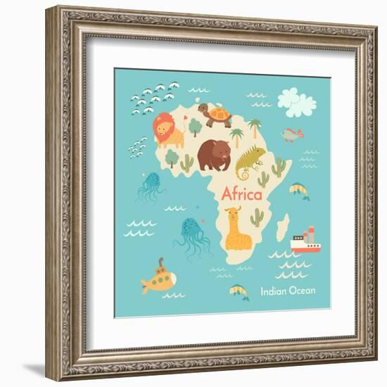 Animals World Map Africa-coffeee_in-Framed Art Print