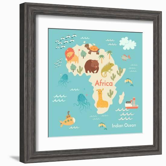 Animals World Map Africa-coffeee_in-Framed Art Print