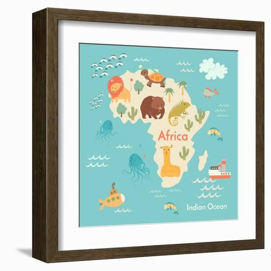 Animals World Map Africa-coffeee_in-Framed Art Print