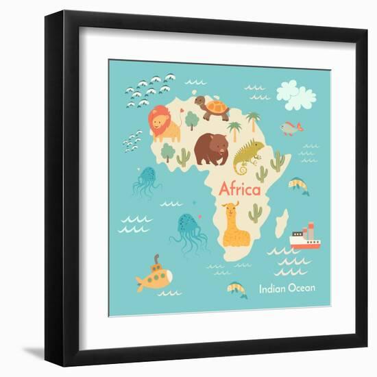 Animals World Map Africa-coffeee_in-Framed Art Print