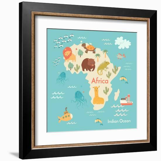 Animals World Map Africa-coffeee_in-Framed Art Print