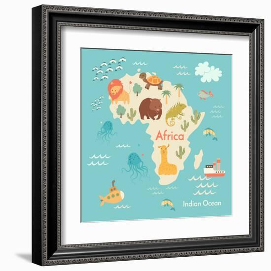 Animals World Map Africa-coffeee_in-Framed Art Print