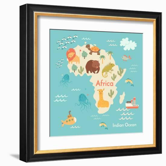 Animals World Map Africa-coffeee_in-Framed Art Print