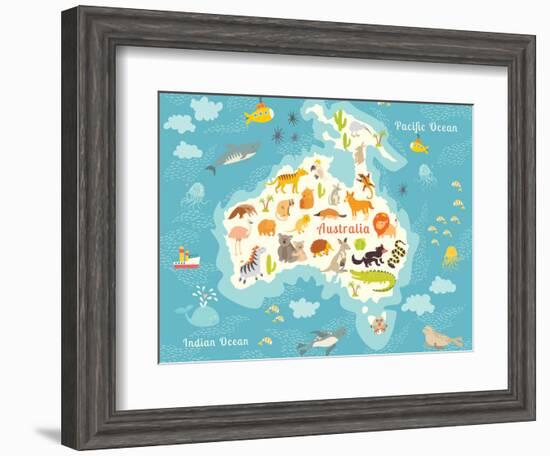 Animals World Map Australia. Vector Illustration-coffeee_in-Framed Art Print