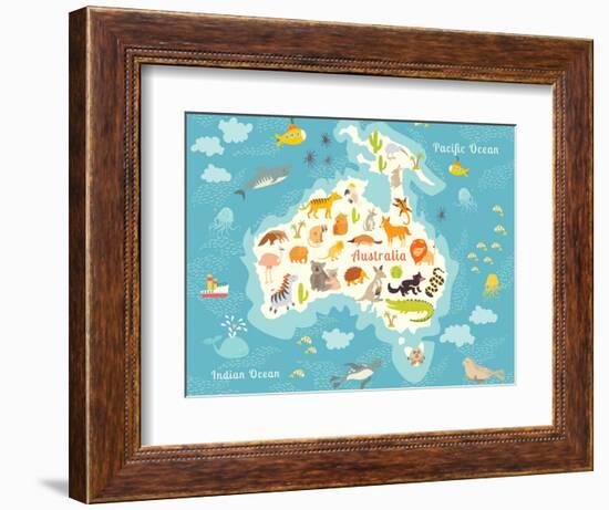 Animals World Map Australia. Vector Illustration-coffeee_in-Framed Art Print