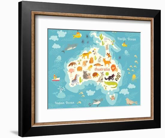 Animals World Map Australia. Vector Illustration-coffeee_in-Framed Art Print