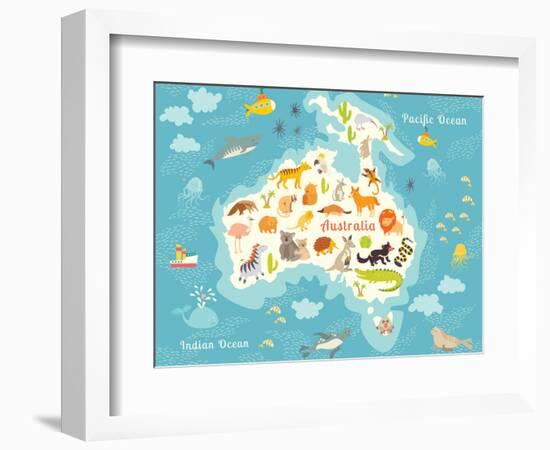 Animals World Map Australia. Vector Illustration-coffeee_in-Framed Art Print