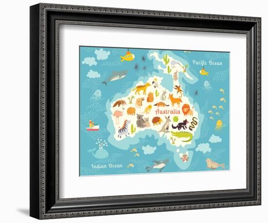 Animals World Map Australia. Vector Illustration-coffeee_in-Framed Art Print