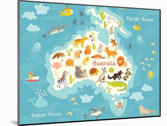 Animals World Map Australia. Vector Illustration-coffeee_in-Mounted Art Print