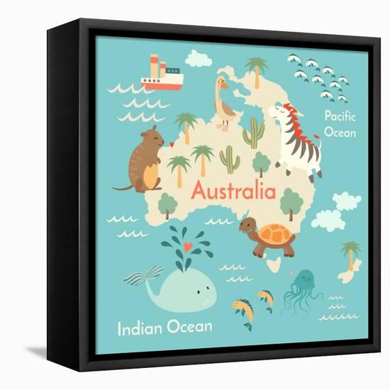 Animals World Map Australia-coffeee_in-Framed Stretched Canvas