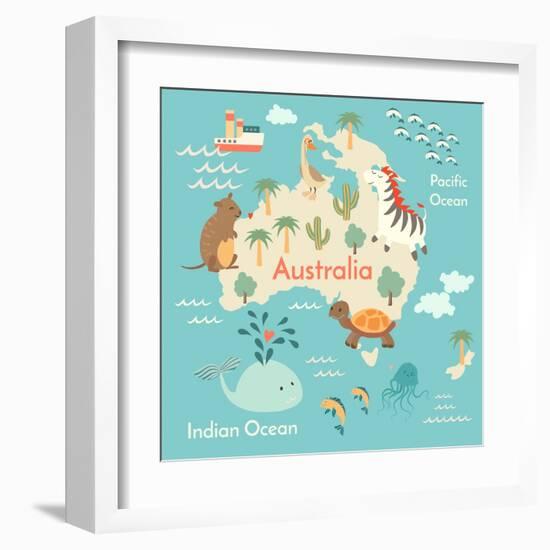 Animals World Map Australia-coffeee_in-Framed Art Print