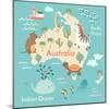 Animals World Map Australia-coffeee_in-Mounted Art Print