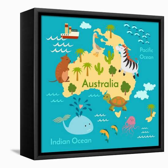 Animals World Map Australia-coffeee_in-Framed Stretched Canvas