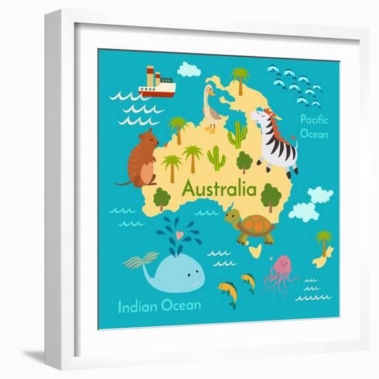 Animals World Map Australia-coffeee_in-Framed Art Print