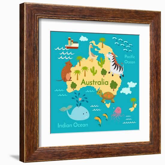 Animals World Map Australia-coffeee_in-Framed Art Print