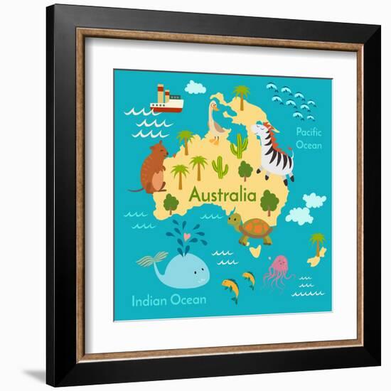 Animals World Map Australia-coffeee_in-Framed Art Print