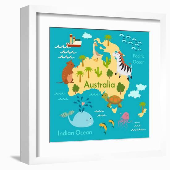 Animals World Map Australia-coffeee_in-Framed Art Print