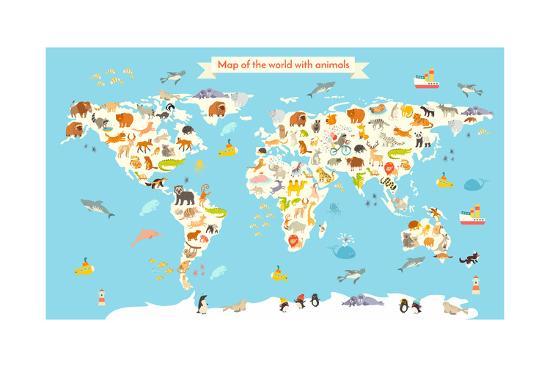 Animals World Map Colorful Cartoon Vector Illustration For Children And Kids Art Print By Coffeeein Artcom Animals World Map Colorful Cartoon Vector Illustration For Children And Kids Art Print By Coffeeein Artcom