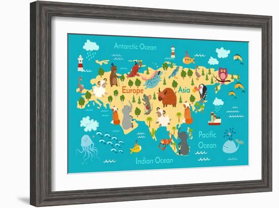 Animals World Map Eurasia-coffeee_in-Framed Art Print