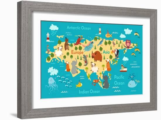 Animals World Map Eurasia-coffeee_in-Framed Art Print