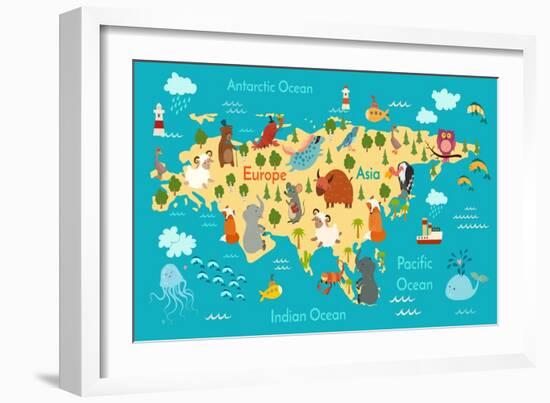 Animals World Map Eurasia-coffeee_in-Framed Art Print