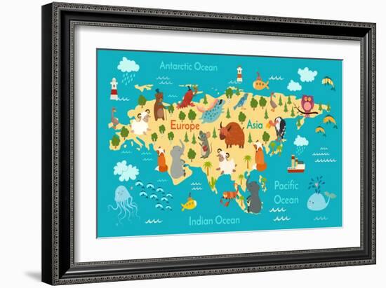 Animals World Map Eurasia-coffeee_in-Framed Art Print