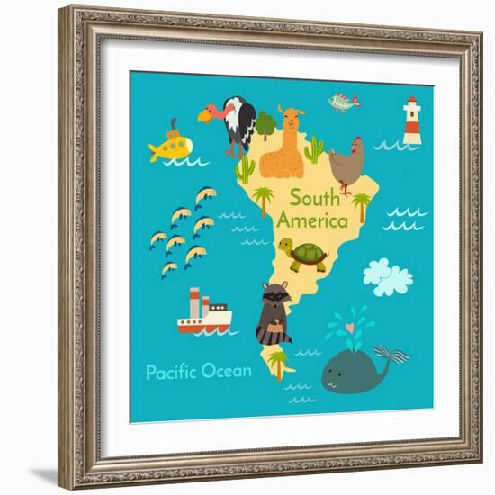 Animals World Map Sorth America-coffeee_in-Framed Art Print