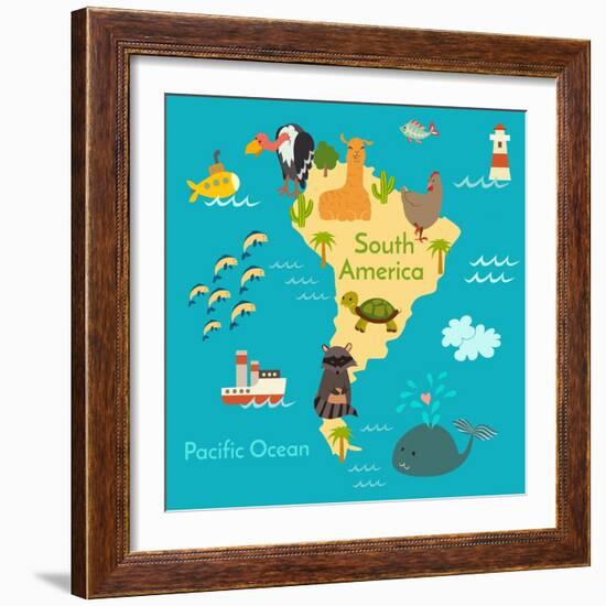 Animals World Map Sorth America-coffeee_in-Framed Art Print