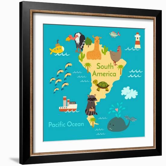 Animals World Map Sorth America-coffeee_in-Framed Art Print