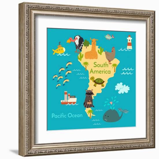 Animals World Map Sorth America-coffeee_in-Framed Art Print