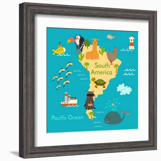 Animals World Map Sorth America-coffeee_in-Framed Art Print