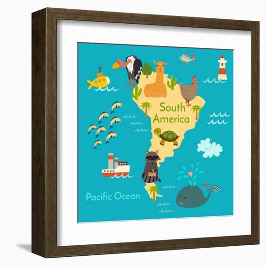 Animals World Map Sorth America-coffeee_in-Framed Art Print