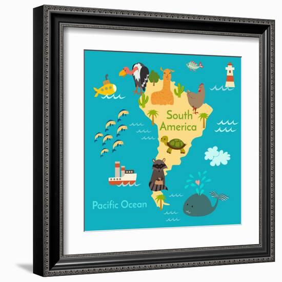 Animals World Map Sorth America-coffeee_in-Framed Art Print