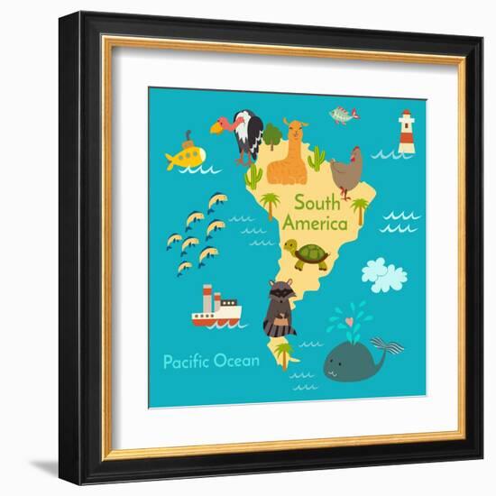 Animals World Map Sorth America-coffeee_in-Framed Art Print