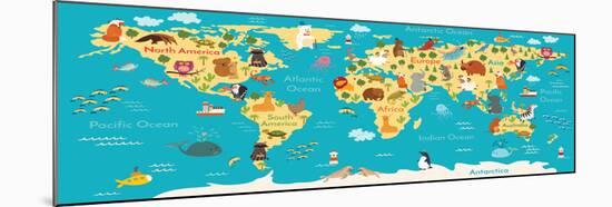 Animals World Map-coffeee_in-Mounted Art Print