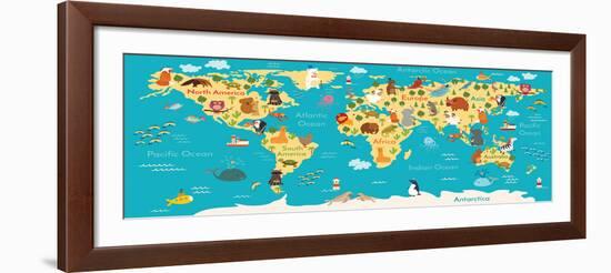 Animals World Map-coffeee_in-Framed Art Print