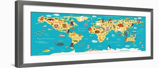 Animals World Map-coffeee_in-Framed Art Print