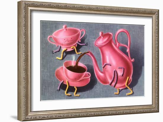 Animated Coffee Pot and Cup-null-Framed Art Print