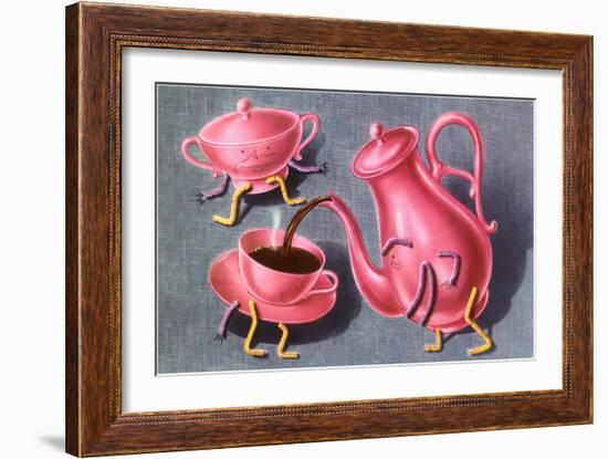 Animated Coffee Pot and Cup-null-Framed Art Print