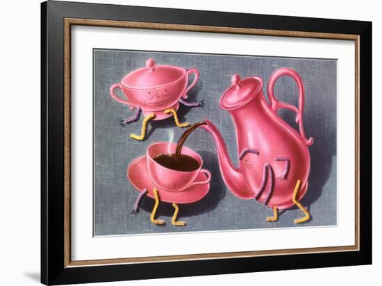 Animated Coffee Pot and Cup-null-Framed Art Print