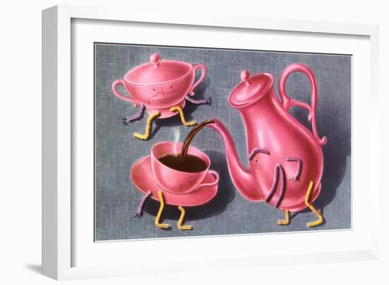 Animated Coffee Pot and Cup-null-Framed Art Print