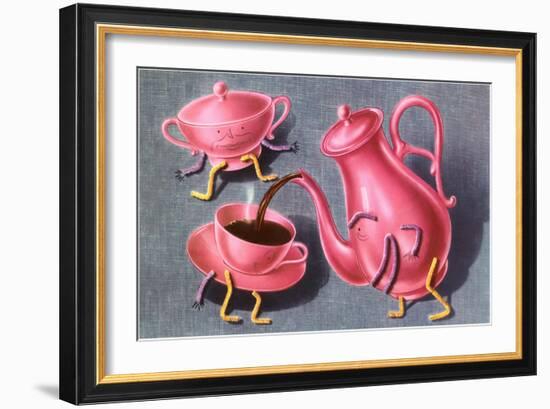 Animated Coffee Pot and Cup-null-Framed Art Print