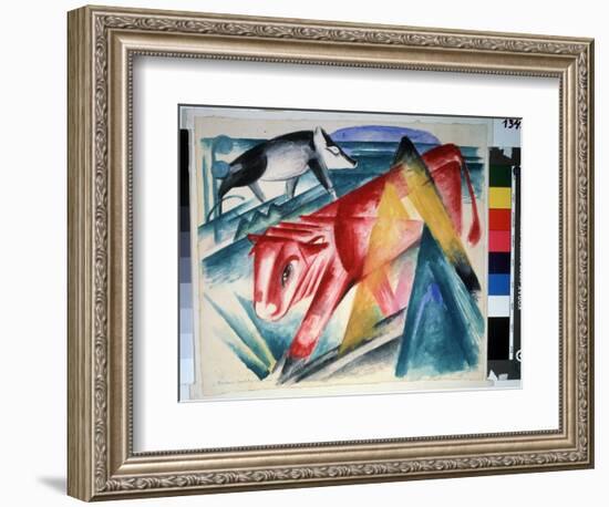 Animaux  (Animals) Vache Et Sanglier. Aquarelle De Franz Marc (1880-1916) (Expressionnisme) 1913.-Franz Marc-Framed Giclee Print