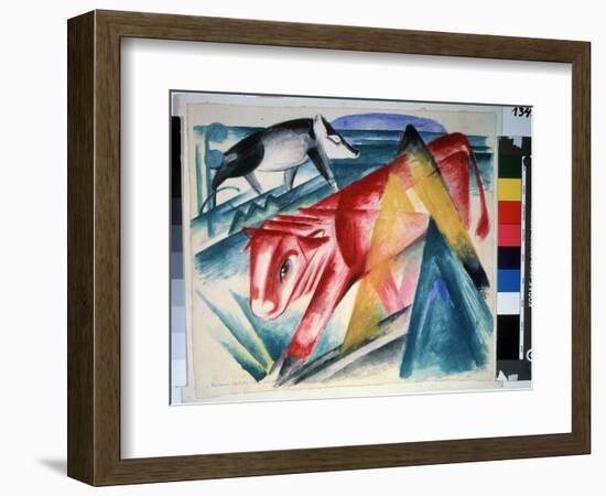 Animaux  (Animals) Vache Et Sanglier. Aquarelle De Franz Marc (1880-1916) (Expressionnisme) 1913.-Franz Marc-Framed Giclee Print