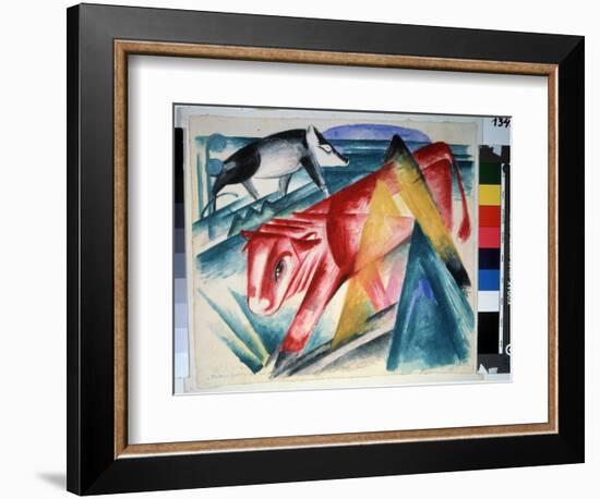 Animaux  (Animals) Vache Et Sanglier. Aquarelle De Franz Marc (1880-1916) (Expressionnisme) 1913.-Franz Marc-Framed Giclee Print