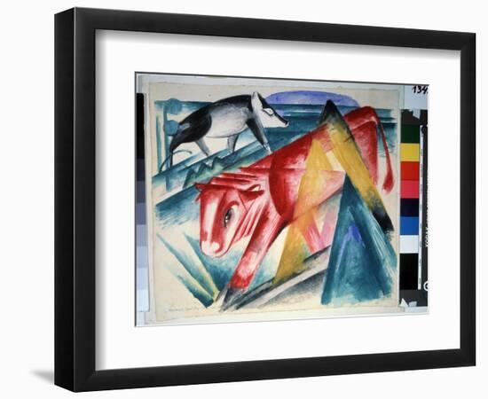 Animaux  (Animals) Vache Et Sanglier. Aquarelle De Franz Marc (1880-1916) (Expressionnisme) 1913.-Franz Marc-Framed Giclee Print